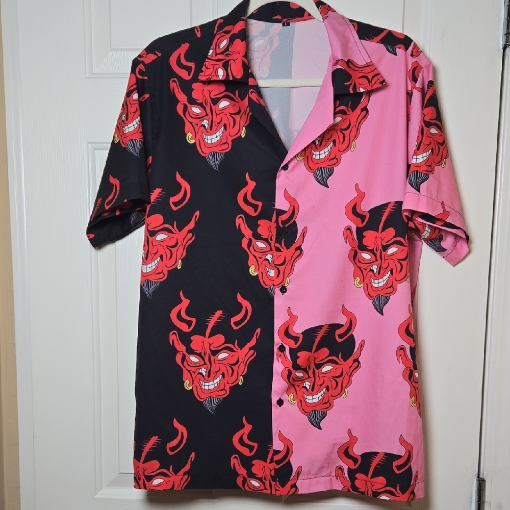 LG Devil Button Down Shirt Casual OR DRESSY BOLD HARAJUKU STREETWEAR ROCKABILLY - Picture 6 of 17